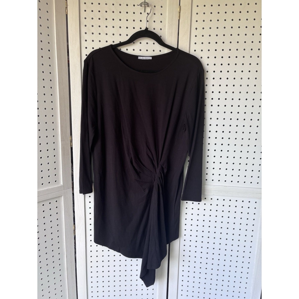 AVON Women's Lg 12-14 Black 3/4 SLV Gathered Waist Tunic Cotton Modal Stretch